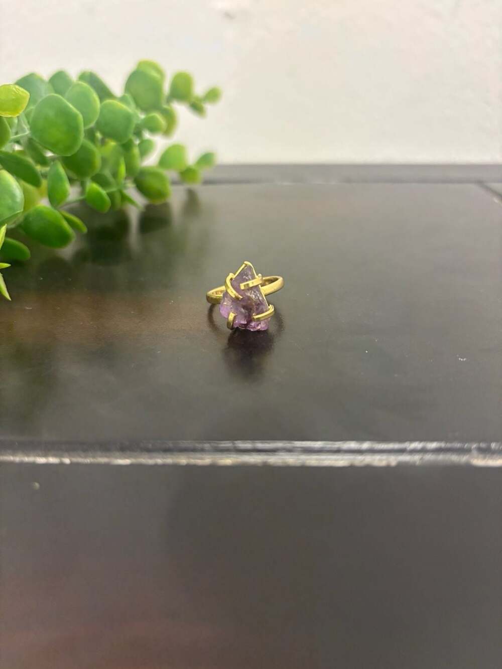 Raw Amethyst Gemstone Gold-Plated Adjustable Ring